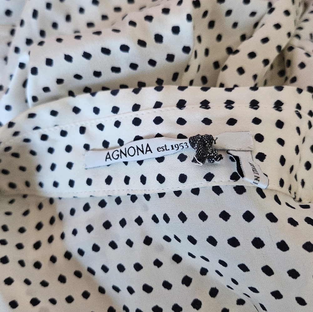 AGNONA Black Polka dot Silk Shirt Dress 46 - Picture 6 of 6